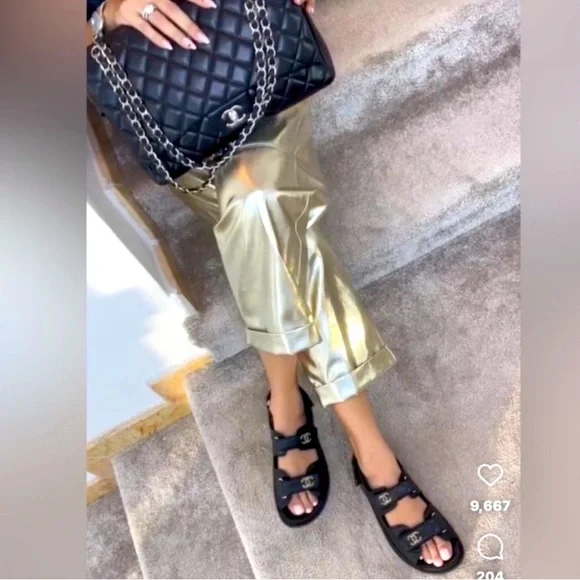 Chanel Dad Sandals chain CC logo Quilted leather sz 38.5 AUTHENTICATED! - Picture 3 of 17